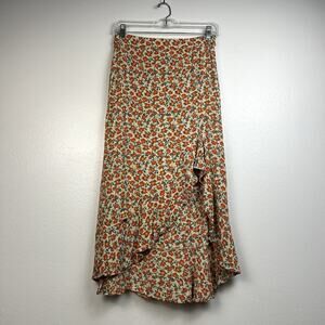 Pull&Bear Women’s Floral Asymmetric Midi Skirt Size L Soft Viscose Boho Cottage